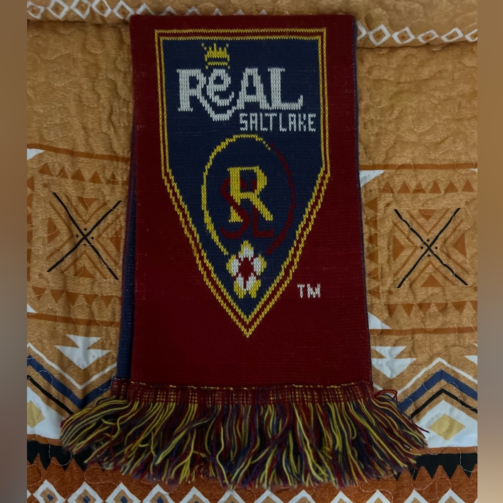 Real Salt Lake Fringed Winter Scarf MLS Adidas Long Double Sided Blue & Red